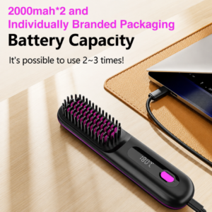 Cordless Hair Straightener Brush: Portable USB-C rechargeable hot comb. Rapid heating, anti-scald design & ionic technology for frizz-free travel hair.
