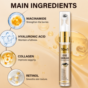 Retinol Eye Cream for Dark Circles & Puffiness – 10-in-1 Instant Tightening Eye Cream with Caffeine, Collagen & Massage Applicator for Fine Lines (Light Beige)