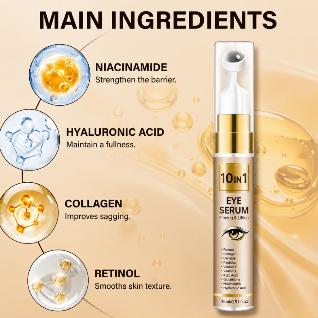 Retinol Eye Cream for Dark Circles & Puffiness – 10-in-1 Instant Tightening Eye Cream with Caffeine, Collagen & Massage Applicator for Fine Lines (Light Beige) - Image 3