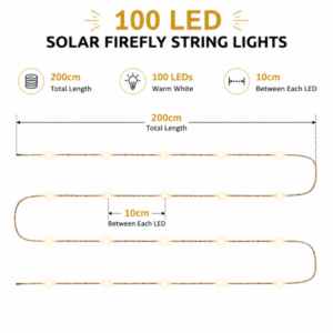 100 LED Solar Fairy Lights Outdoor – Warm White Firefly String Lights on Copper Wire for Garden Trees, Shrubs & Patios – Waterproof IP44