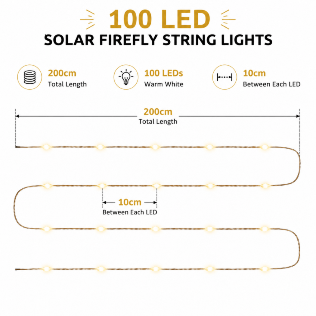 100 LED Solar Fairy Lights Outdoor – Warm White Firefly String Lights on Copper Wire for Garden Trees, Shrubs & Patios – Waterproof IP44 - Image 3