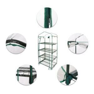 4 Tier Mini Greenhouse with Metal Frame (130cm) – Portable Walk-In Plant Grow House & Cold Frame for Garden, Patio & Balcony – Waterproof PVC Cover