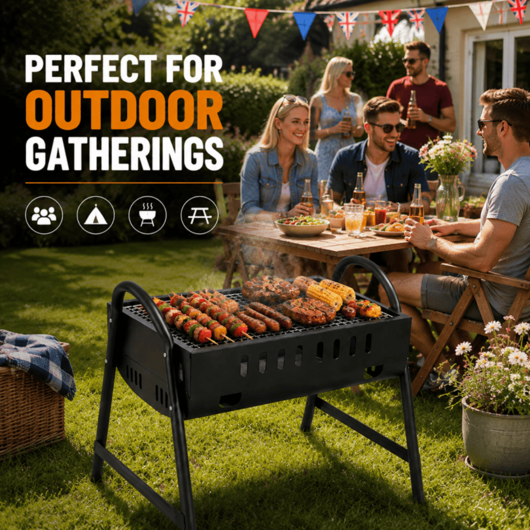 Portable Charcoal BBQ Grill – Folding Outdoor Barbecue with Metal Frame – Compact Garden Cooker for Camping, Picnics & Hiking, Black - Image 5