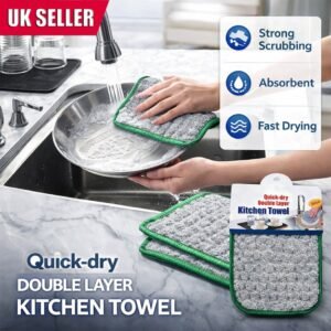 2 Pack Dishwashing Cleaning Cloths - Super Absorbent Double Layer Kitchen Sink Cloths - Quick-Dry Reusable Dishcloths for Cookware, Sinks & Surfaces