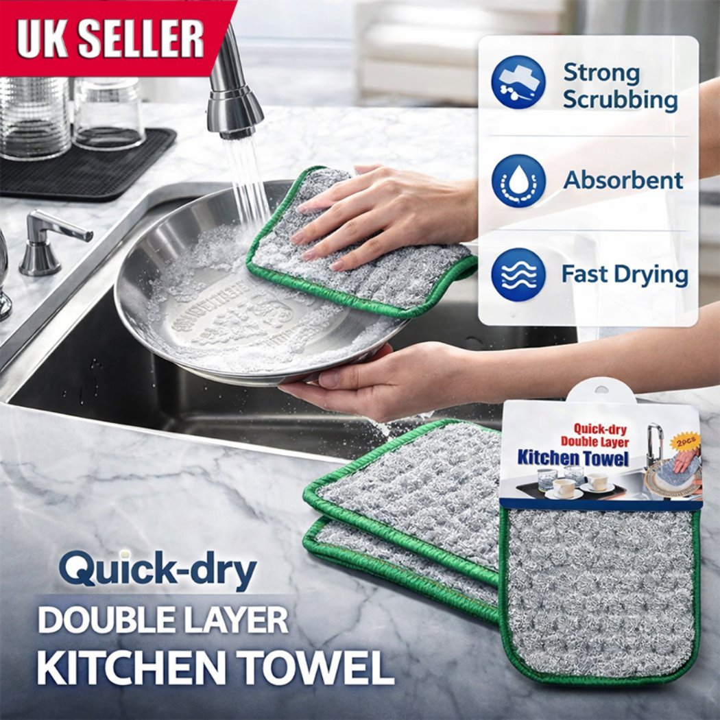 2 Pack Dishwashing Cleaning Cloths - Super Absorbent Double Layer Kitchen Sink Cloths - Quick-Dry Reusable Dishcloths for Cookware, Sinks & Surfaces - Image 3