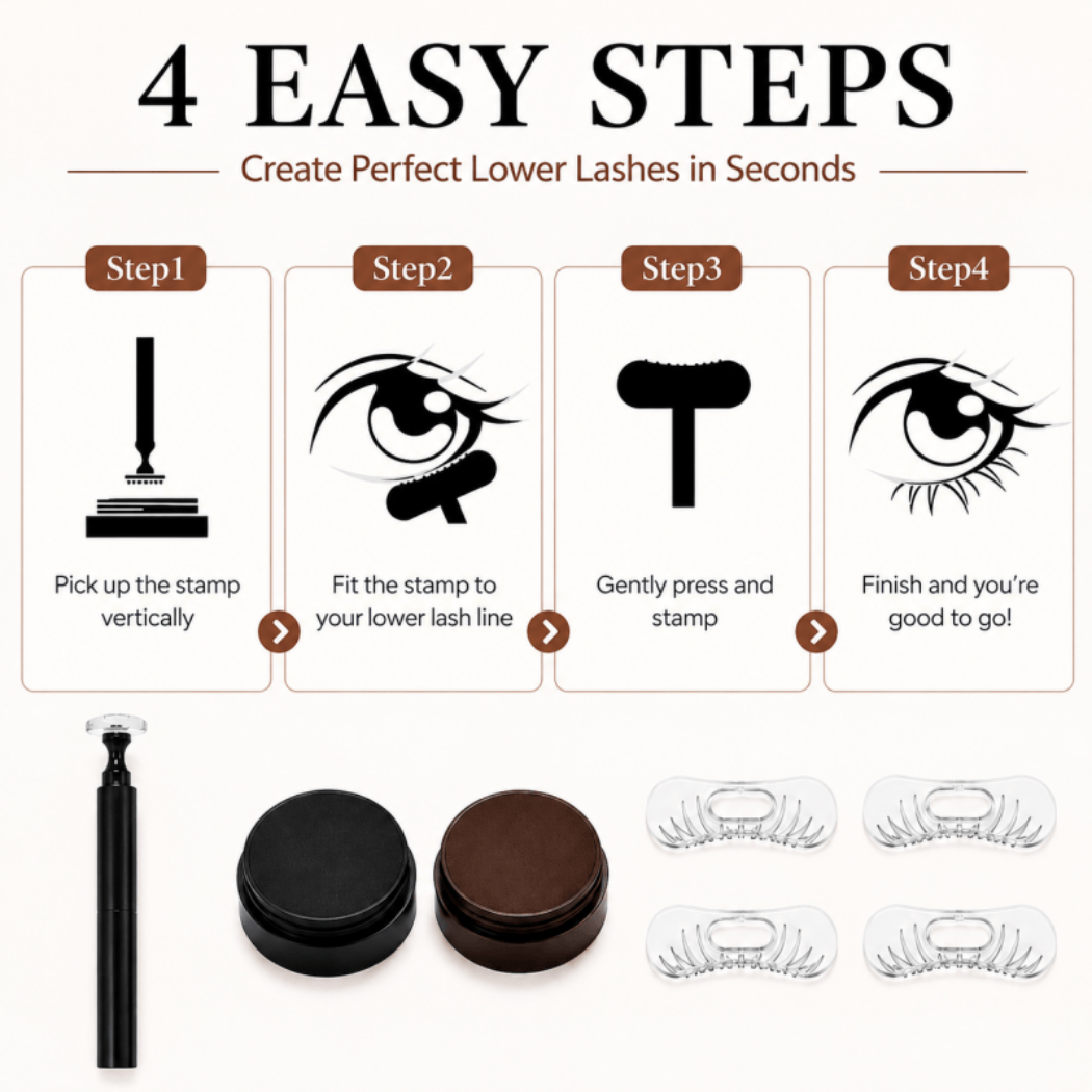 Lower Lash Stamp Kit 2-in-1 Waterproof Bottom Eyelash Stamp & Eyeliner Set – Smudge-Proof Quick Makeup Tool for Beginners - Image 4