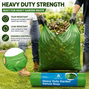 10 Rolls 10PCS Garden Refuse Bags Heavy Duty 46L Green Strong Waste Sacks Bin Liners Garden Rubbish Bags
