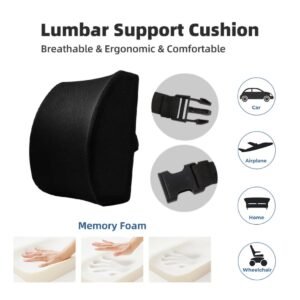 Memory Foam Lumbar Support Pillow - Orthopedic Back Rest Cushion for Office Chair, Car Seat & Wheelchair - Ergonomic Sciatica & Posture Pain Relief