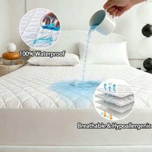 Waterproof Mattress Protector Double Bed – Extra Deep 40cm Fitted Skirt – Breathable & Hypoallergenic Mattress Encasement Comfort Bed Cover