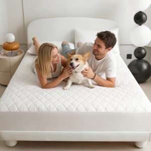Waterproof Mattress Protector Double Bed – Extra Deep 40cm Fitted Skirt – Breathable & Hypoallergenic Mattress Encasement Comfort Bed Cover