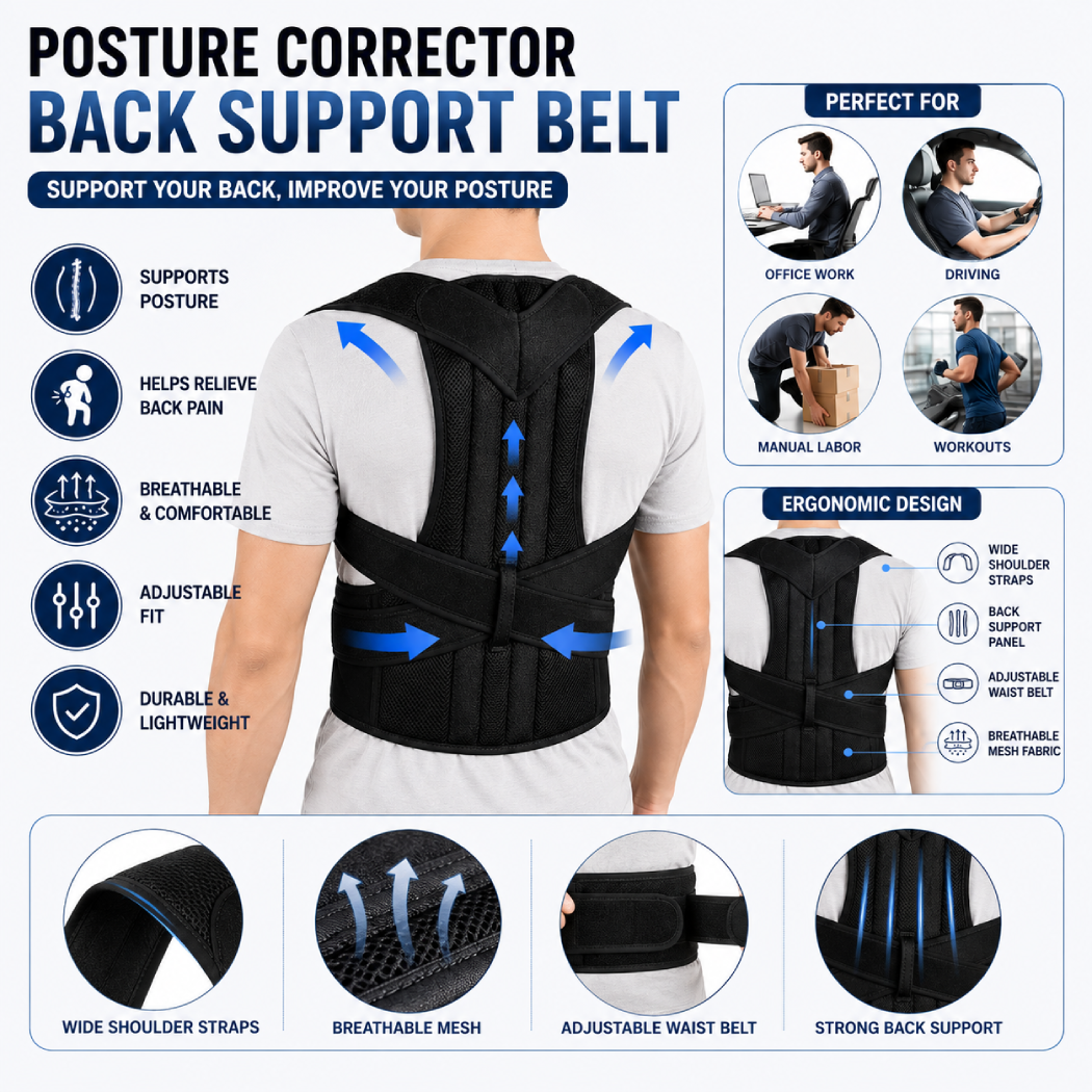 Adjustable Posture Corrector for Men & Women – Full Back Support Brace for Pain Relief, Shoulder & Lumbar Support - Image 4