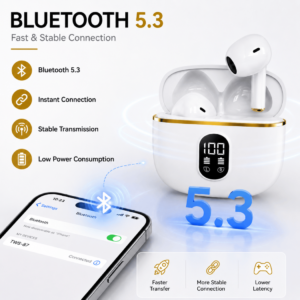 Wireless Earbuds with LED Power Display – Bluetooth Headphones with ENC Noise Cancelling & Deep Bass, Sports Earphones for Gym & Running