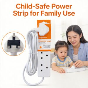 4 Way Extension Lead 2m, 4 Gang Multi Plug Extension Socket Power Strip, UK Mains 3 Pin Plug Outlets for Home, Office & Appliances (White)