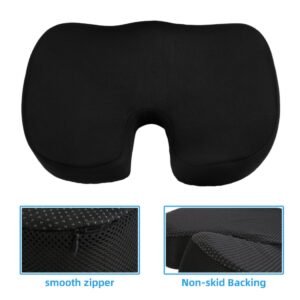 Memory Foam Seat Cushion for Office Chair & Car: Ergonomic Orthopedic Coccyx Pad for Tailbone, Sciatica & Back Pain Relief - Non-Slip Gaming & Travel Pillow