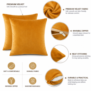 Luxury Velvet Cushion Covers 45x45cm – Set of 4 Soft Decorative Throw Pillow Cases with Invisible Zip for Sofa & Bedroom