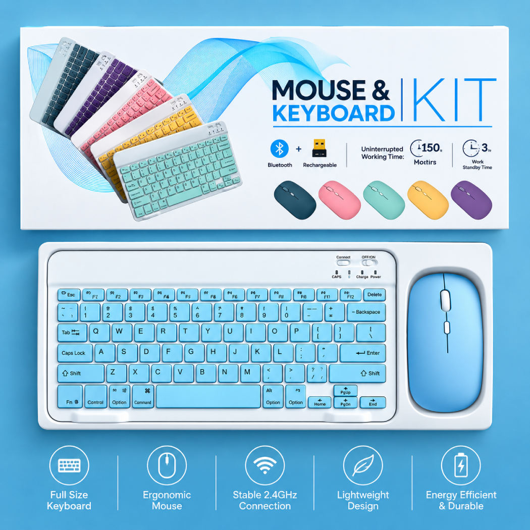Wireless Keyboard and Mouse Combo – Rechargeable Bluetooth Keyboard Mouse Kit, Slim & Quiet for PC, Laptop & Office - Image 2