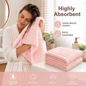 4 Pack Pink Coral Fleece Bath Towels 70 x 135cm – Soft, Absorbent Xmas Christmas Gift Set