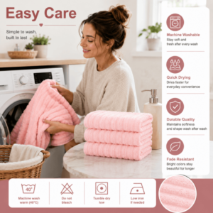4 Pack Pink Coral Fleece Bath Towels 70 x 135cm – Soft, Absorbent Xmas Christmas Gift Set