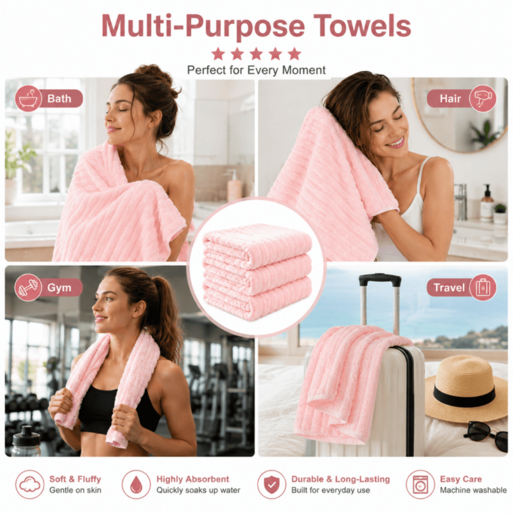 Pink Coral Fleece Bath Towels