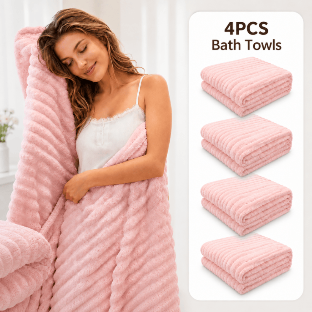 Pink Coral Fleece Bath Towels